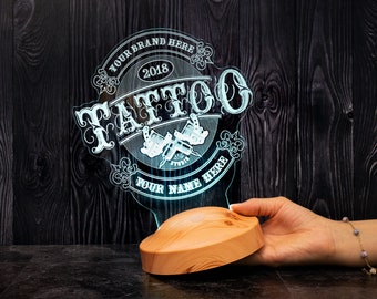 Lámpara 3D de luz de tatuaje, regalo de tatuaje, regalos de artista de tatuaje, ideas de regalos de tatuaje, regalo para novio artista de tatuaje, luz nocturna personalizada