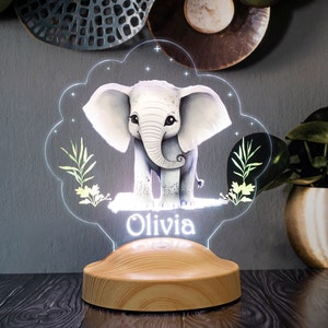 Elephant Night Light Personalized, Cute Elephant Gift for Baby With Name, Elephant Nursery Decor, Jungle Animal Elephant Lamp, Gift for Kids
