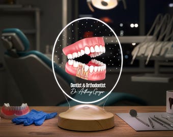 Personalized Dentist Orthodontist LED Lamp, Custom Dental Clinic Decor, Tooth Anatomy Night Light, Graduation Gift for Dental Office