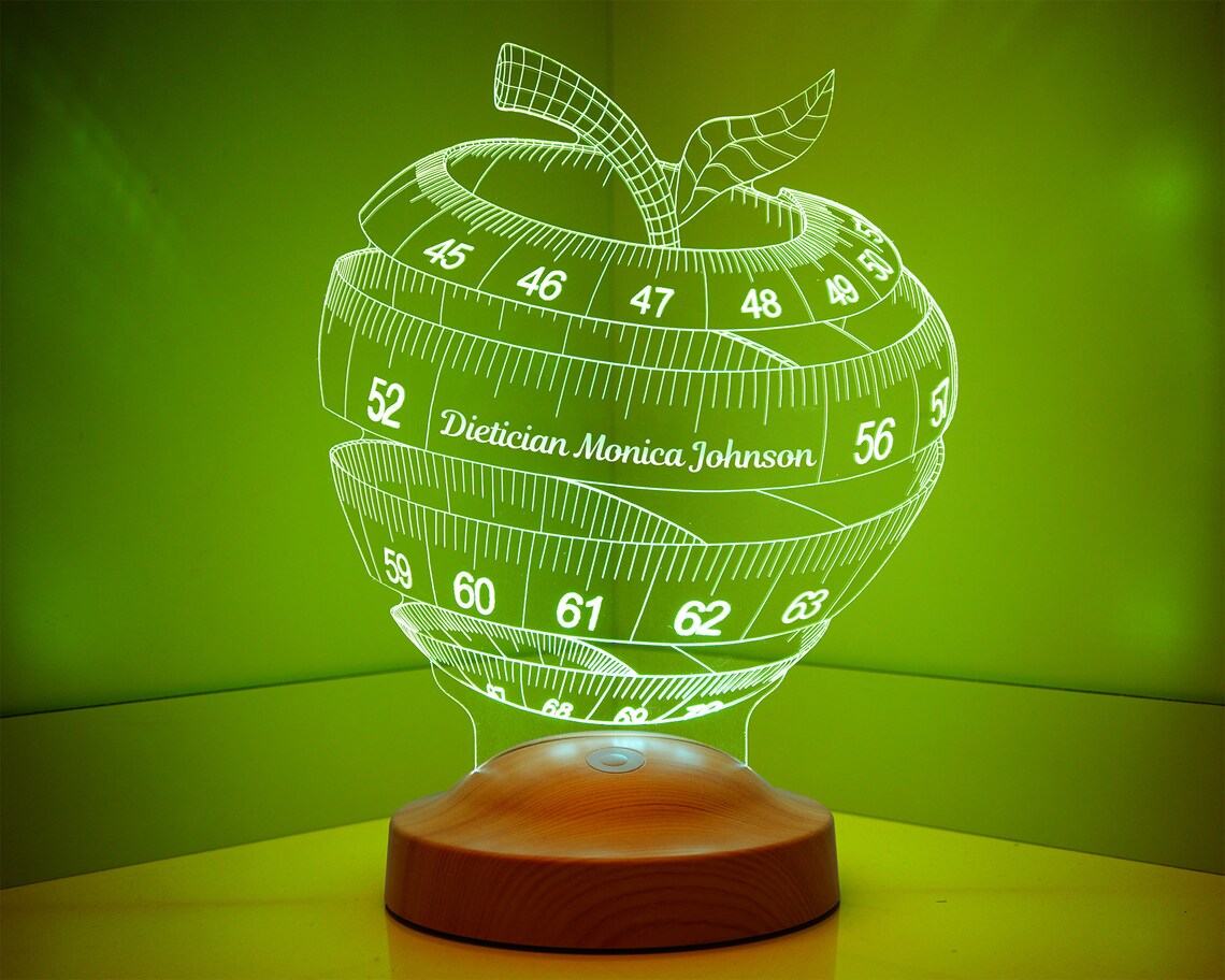 Personalized 3D Apple LED Lamp for Nutritionist Gift for Etsy