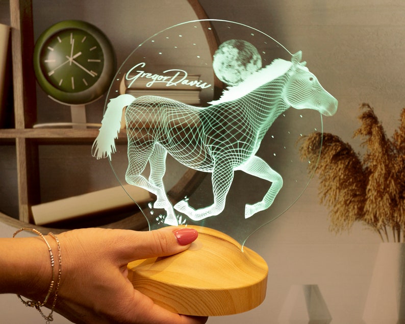 馬の3D LEDランプ、馬好きの方へのギフト、馬のアート、騎手ギフト、テーブルランプ、カラフルに輝くナイトライト、家庭やオフィスの装飾 画像 8