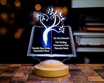 Gift for Writer, Author and Poet, 3D Book Night Light, Poetry Gift, Writing Motivation Gift Personalized with your own text,Book Lovers Gift