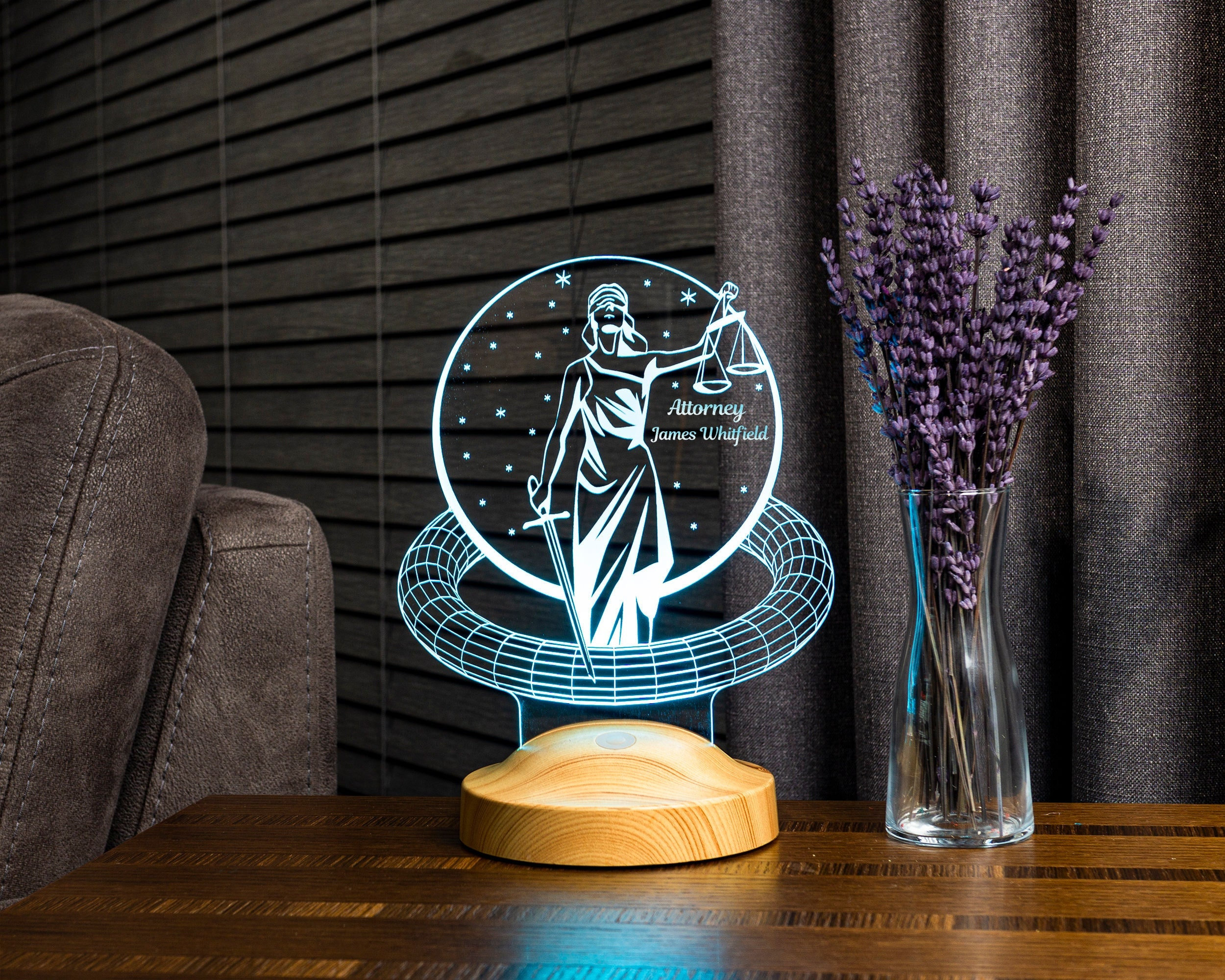 Justice Scales, Attorney Lamp, Lawyer Sign, Graduation Gifts, Gift For Prosecutor,  Custom Nightlight, Personalized, Custom Made, 3D Lamp
