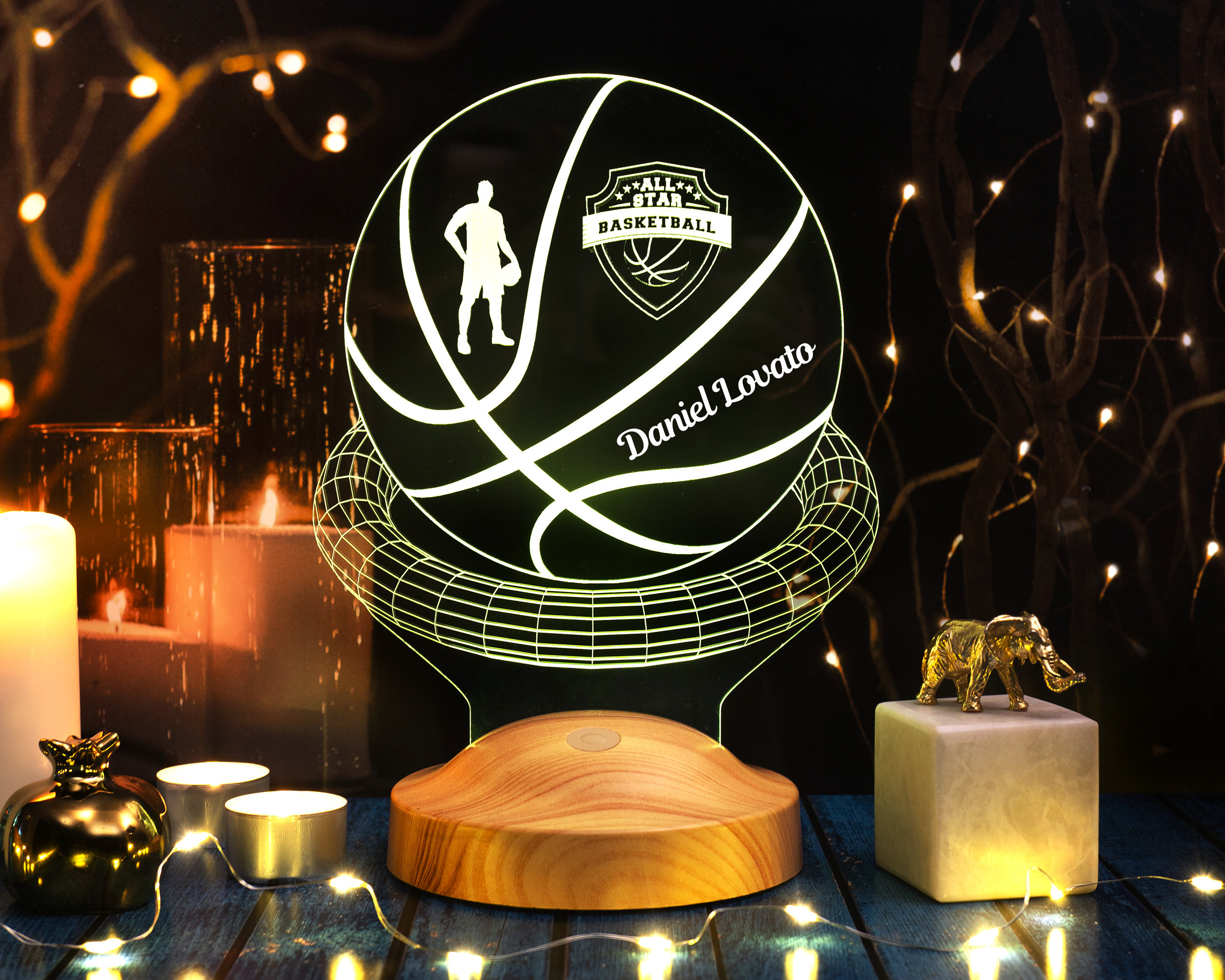 Basketball Personalized 3D Lamp, Custom Basketball with Name, Personalized Night Light, Desk Lamp for Basketball Player, Basketball Trophy