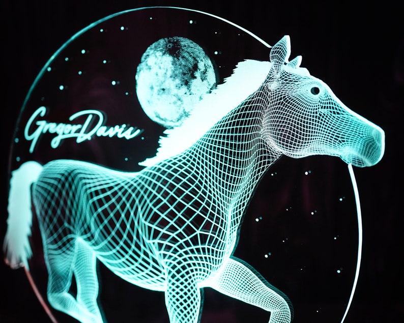 馬の3D LEDランプ、馬好きの方へのギフト、馬のアート、騎手ギフト、テーブルランプ、カラフルに輝くナイトライト、家庭やオフィスの装飾 画像 4