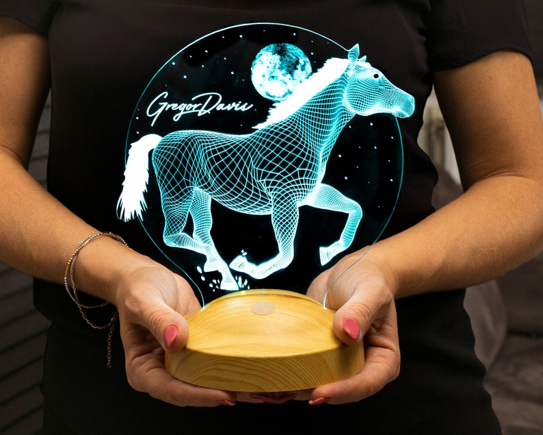 馬の3D LEDランプ、馬好きの方へのギフト、馬のアート、騎手ギフト、テーブルランプ、カラフルに輝くナイトライト、家庭やオフィスの装飾 画像 7