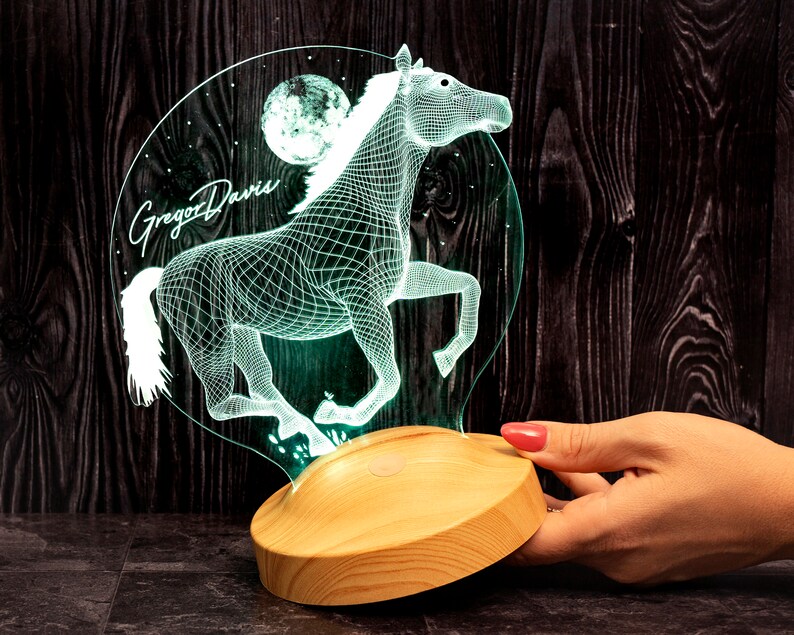 馬の3D LEDランプ、馬好きの方へのギフト、馬のアート、騎手ギフト、テーブルランプ、カラフルに輝くナイトライト、家庭やオフィスの装飾 画像 6