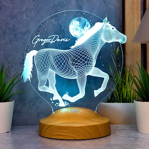 馬の3D LEDランプ、馬好きの方へのギフト、馬のアート、騎手ギフト、テーブルランプ、カラフルに輝くナイトライト、家庭やオフィスの装飾 画像 3