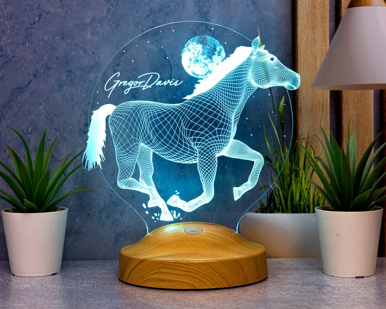 馬の3D LEDランプ、馬好きの方へのギフト、馬のアート、騎手ギフト、テーブルランプ、カラフルに輝くナイトライト、家庭やオフィスの装飾 画像 3
