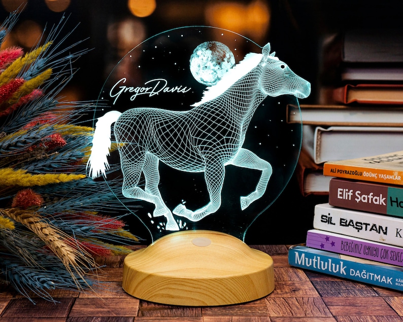 馬の3D LEDランプ、馬好きの方へのギフト、馬のアート、騎手ギフト、テーブルランプ、カラフルに輝くナイトライト、家庭やオフィスの装飾 画像 2