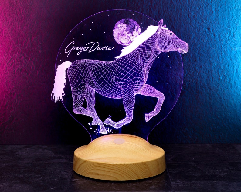 馬の3D LEDランプ、馬好きの方へのギフト、馬のアート、騎手ギフト、テーブルランプ、カラフルに輝くナイトライト、家庭やオフィスの装飾 画像 1