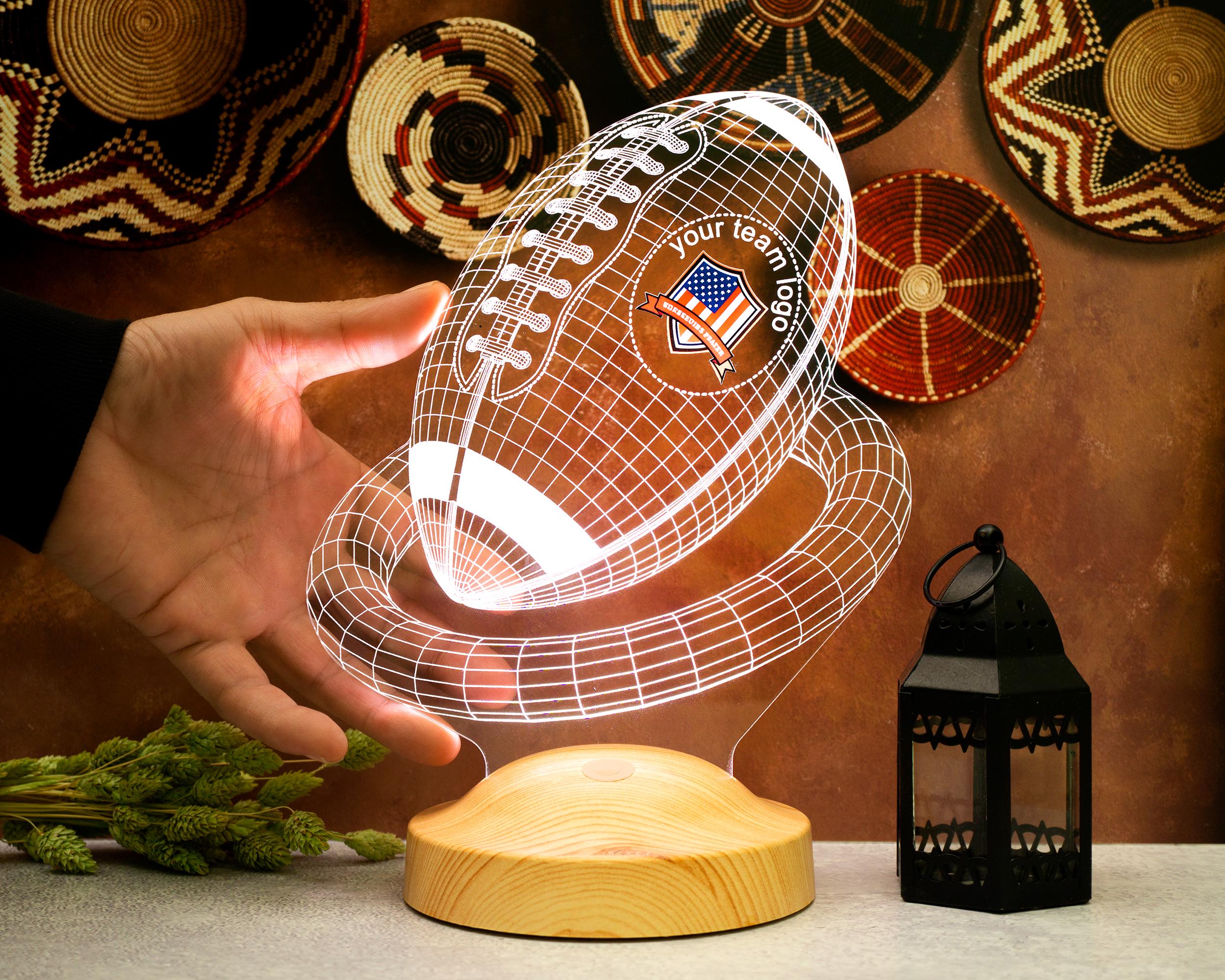 Personalized American Football Lamp 3D, Unique Sports Gift & Decor, Gift For US Football Players /Football Lovers with Logo,High School Team
