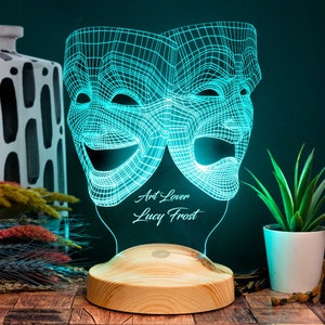 Comedy Tragedy Masks 3D Led Lamp Personalized, Sock and Buskin, Gift For Drama Students Graduation, Drama Teacher Gift, Theatre Lovers Gift