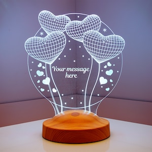 Personalized Hearts 3D Led Lamp, Hearts Lamp For Her, Gift for Couple, Celebration Gift, Anniversary Gift, Mothers Day Gift, Wedding Gift