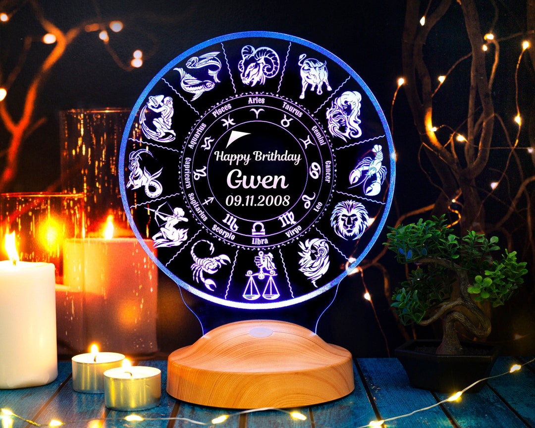 Zodiac Calendar Led Lamp, Star Sign Horoscope, Unique Astrology Gift