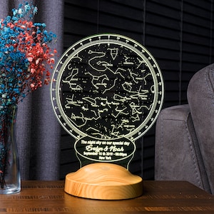 Veilleuse étoilée constellation personnalisée, cadeau d'anniversaire personnalisé, cadeau pour lui/elle, cadeau pour mari/femme, ciel nocturne personnalisé
