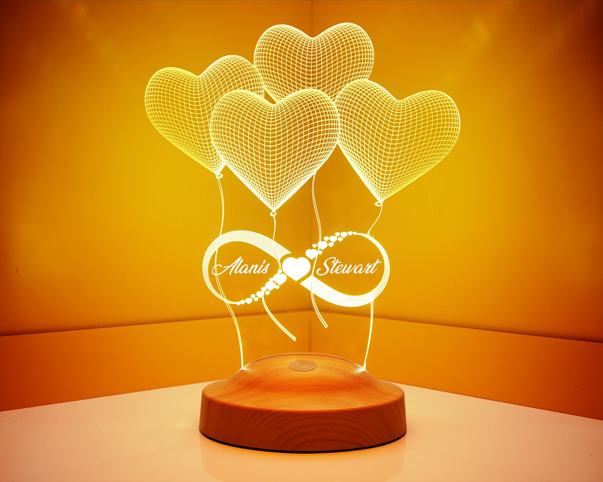 Personalized 3D Illusion LED Lamp, Anniversary Gift for Him or Her, Infinity Symbol Custom Night Light,Romantic Home Decor,Lamp for Bedroom