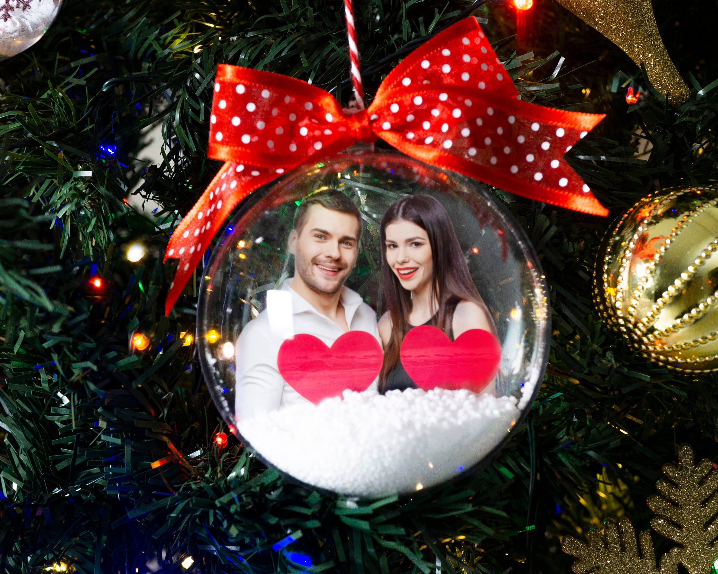 Custom Photo Christmas Ball Ornament, Big Transparent Bauble with Decorative Snow, Personalized Holiday Decor & Family Keepsake, Xmas Gift
