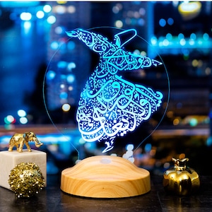Mevlana Rumi 3D Lamp, Whirling Dervish 3D Lamp, Ramadan Decoration, Eid Mubarak, İslamic Room Decor, Night Light, Gift for Muslim Friend