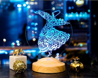 Mevlana Rumi 3D Lamp, Whirling Dervish 3D Lamp, Ramadan Decoration, Eid Mubarak, İslamic Room Decor, Night Light, Gift for Muslim Friend