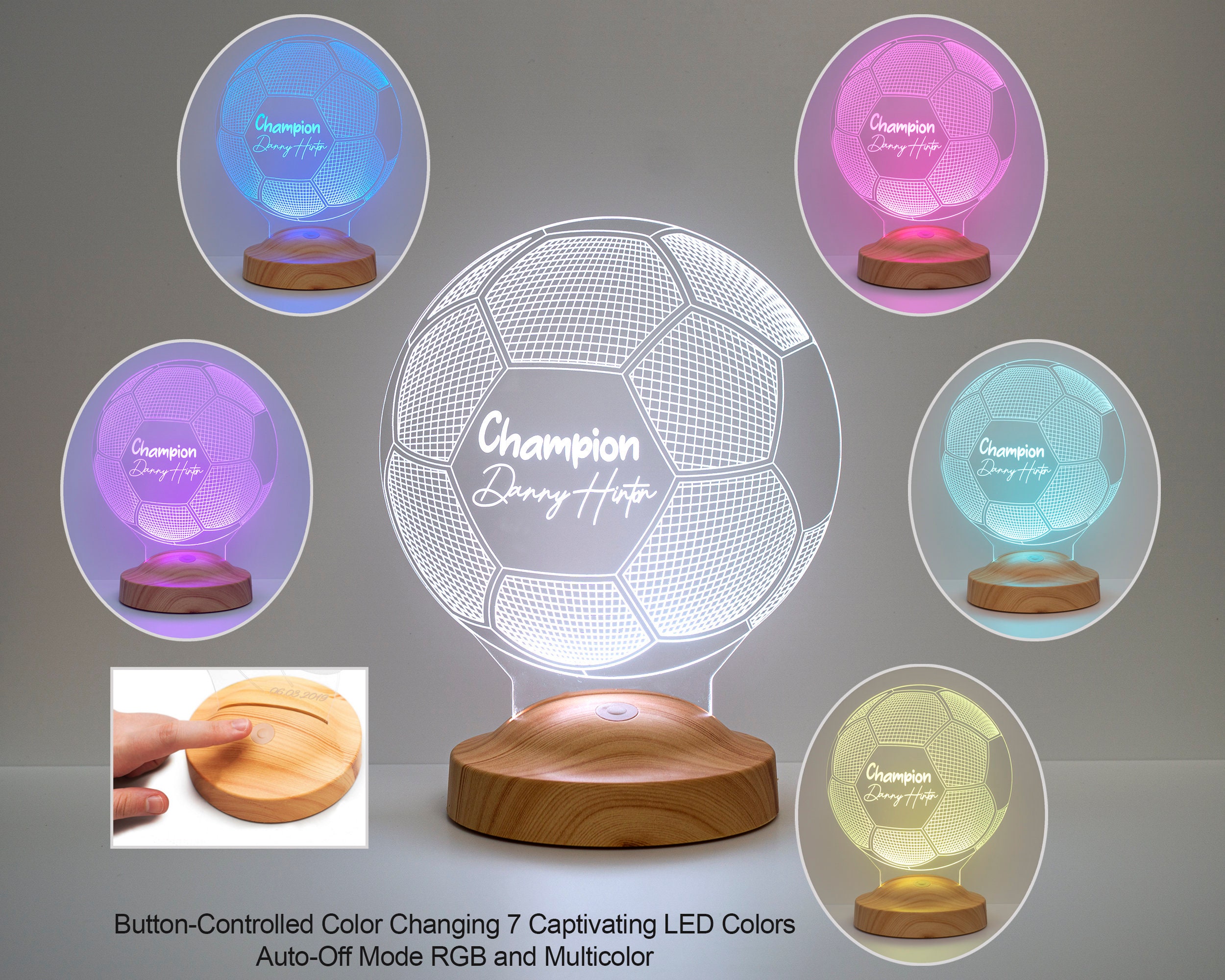 Personalized 3D Soccer LED Lamp, Football Gift, Customizable Soccer Fan Gift - Night Light with Name and Jersey Number - Unique Soccer Decor