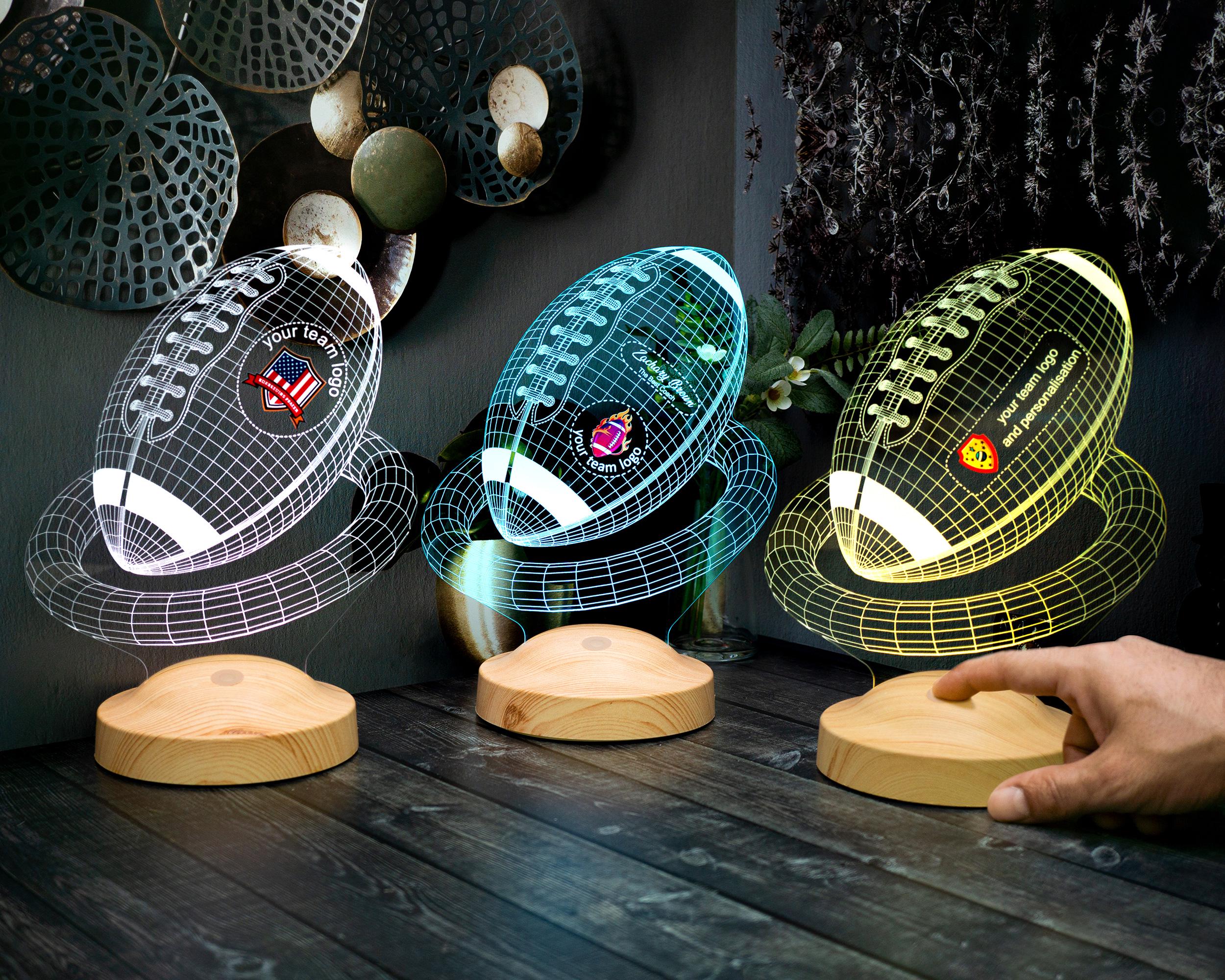 Personalized American Football Lamp 3D, Unique Sports Gift & Decor, Gift For US Football Players /Football Lovers with Logo,High School Team