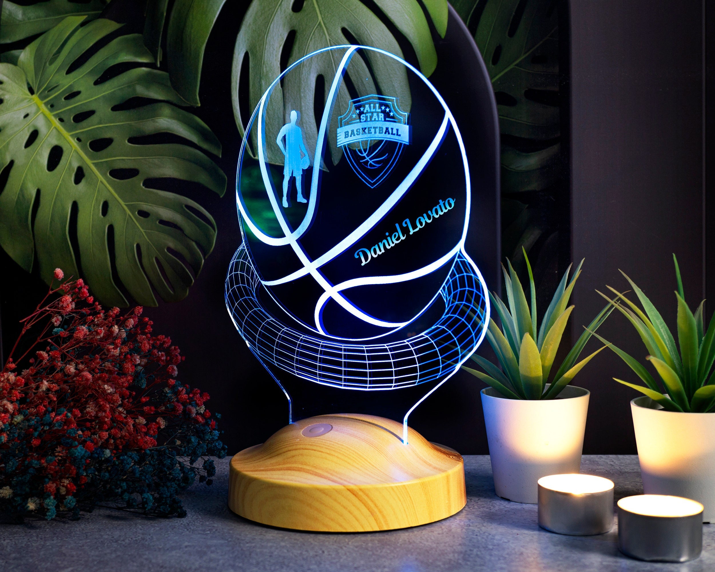 Basketball Personalized 3D Lamp, Custom Basketball with Name, Personalized Night Light, Desk Lamp for Basketball Player, Basketball Trophy