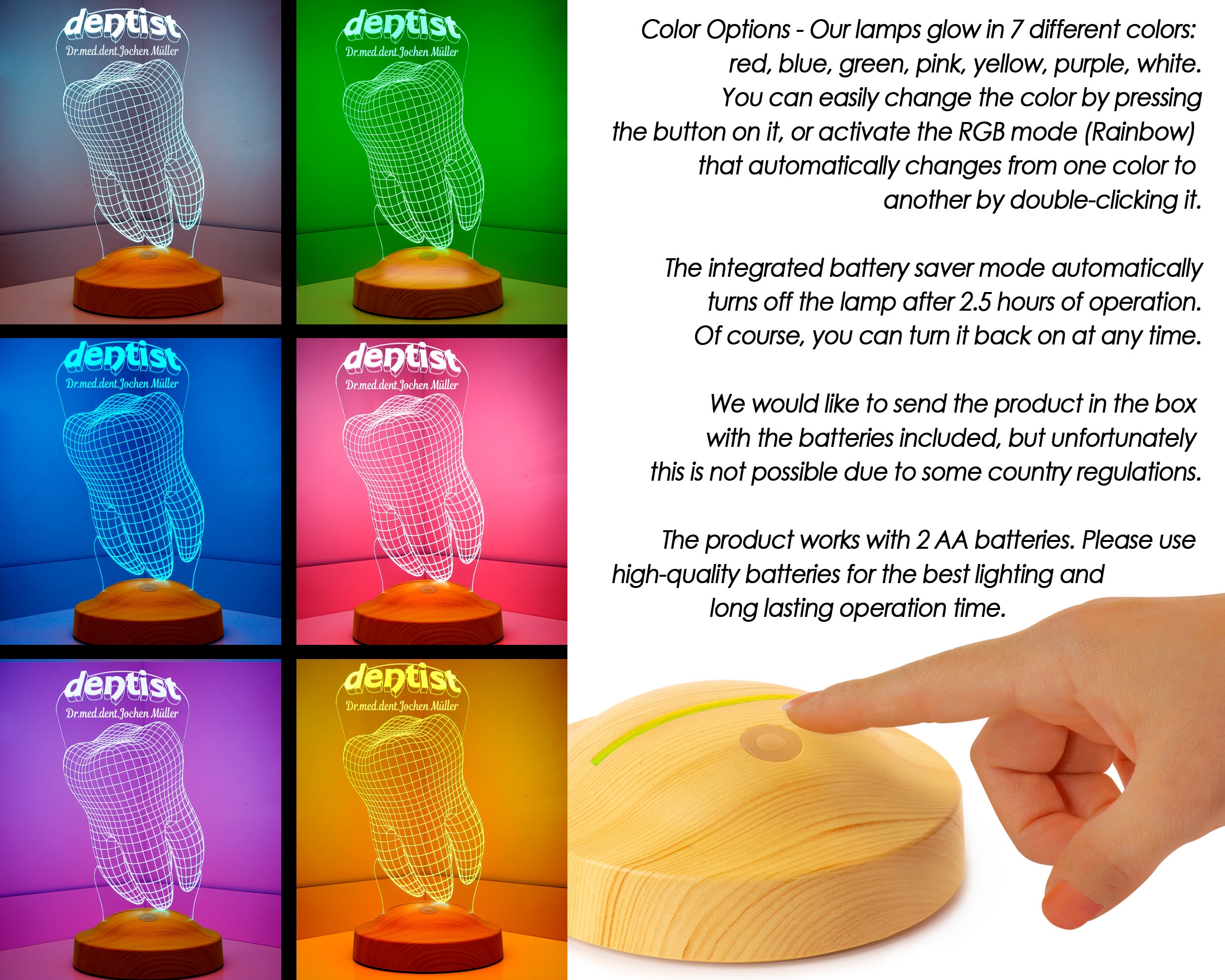 Dentist Tooth Personalized 3D Led Lamp, For Dentist Graduation Gift, Future Dentist, Personalized Night Light, Custom Name Gift, Desk Lamp
