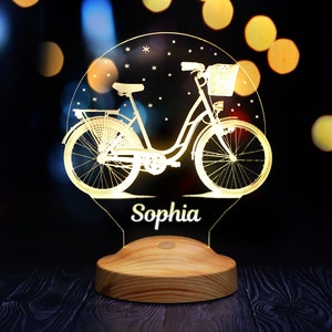 Vintage Bicycle Night Light, Cycling Gifts for Women, Custom Lamp With Name, Personalized Gift for Bike Lovers, Retro Decor for Bike Shop