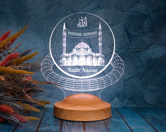 Lámpara de decoración de mezquita 3D Ramadán Mubarak con nombre, regalo de Ramdán para amigos, decoración de Ramadán, decoración de habitación islámica, luz nocturna personalizada