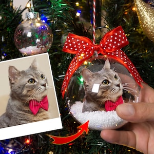 Pet Christmas Ball Photo Ornament Personalized, Custom Family Keepsake for Pet Lovers, Transparent Bauble with Dog,Cat or Any Pet Photo Gift