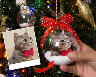 Décoration de Noël personnalisée pour animal de compagnie, souvenir de famille personnalisé pour les amateurs d'animaux de compagnie, boule transparente avec photo d'un chien, d'un chat ou de tout autre animal de compagnie + boîte-cadeau