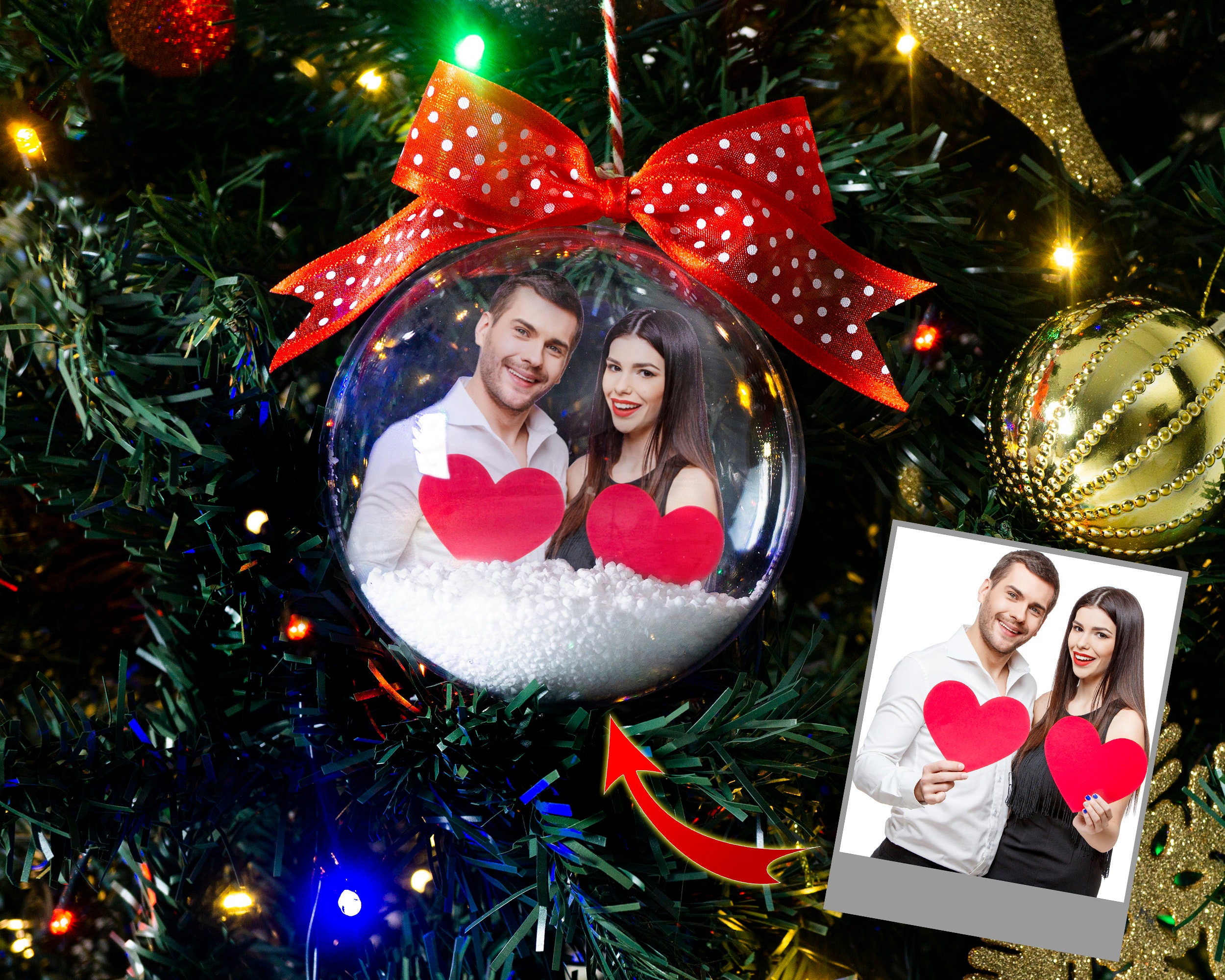 Custom Photo Christmas Ball Ornament, Big Transparent Bauble with Decorative Snow, Personalized Holiday Decor & Family Keepsake, Xmas Gift