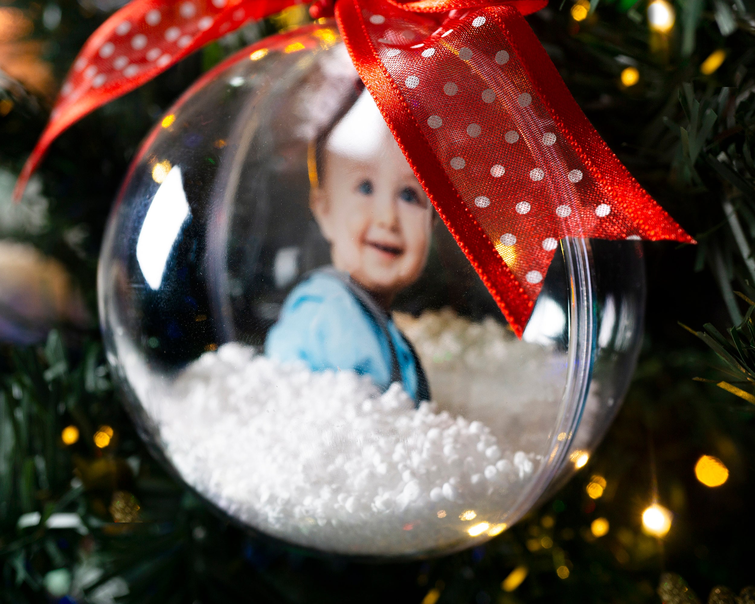 Custom Photo Christmas Ball Ornament, Big Transparent Bauble with Decorative Snow, Personalized Holiday Decor & Family Keepsake, Xmas Gift