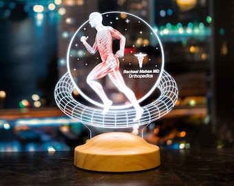 Lámpara LED personalizada de médico ortopedista, regalo para cirujano ortopedista, regalo de graduación para estudiantes de medicina, lámpara LED de anatomía humana, esqueleto muscular
