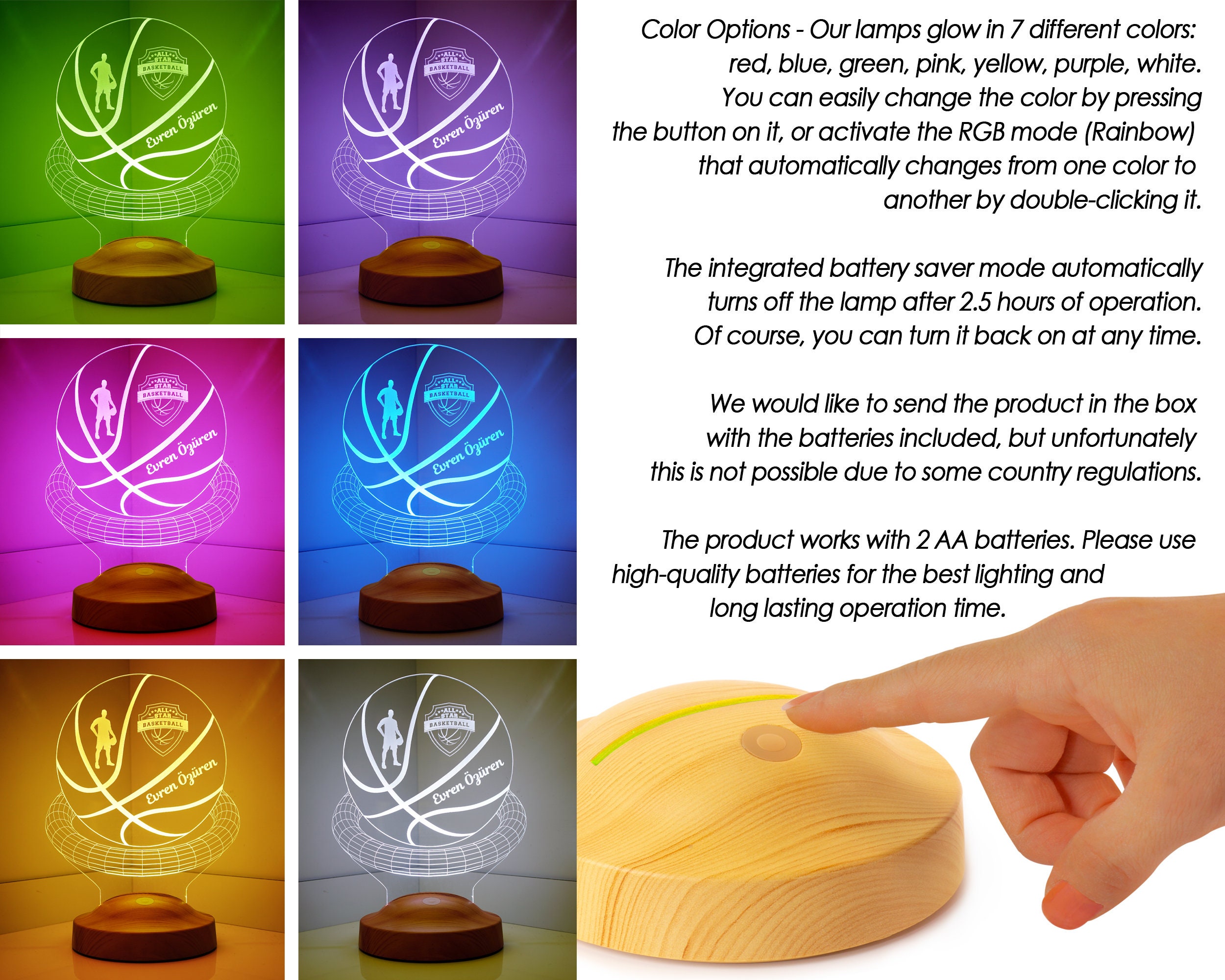 Basketball Personalized 3D Lamp, Custom Basketball with Name, Personalized Night Light, Desk Lamp for Basketball Player, Basketball Trophy