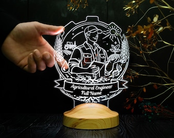 Personalized Agricultural Engineer LED Lamp, Farming Decor, Graduation Gift, Agronomy Gift