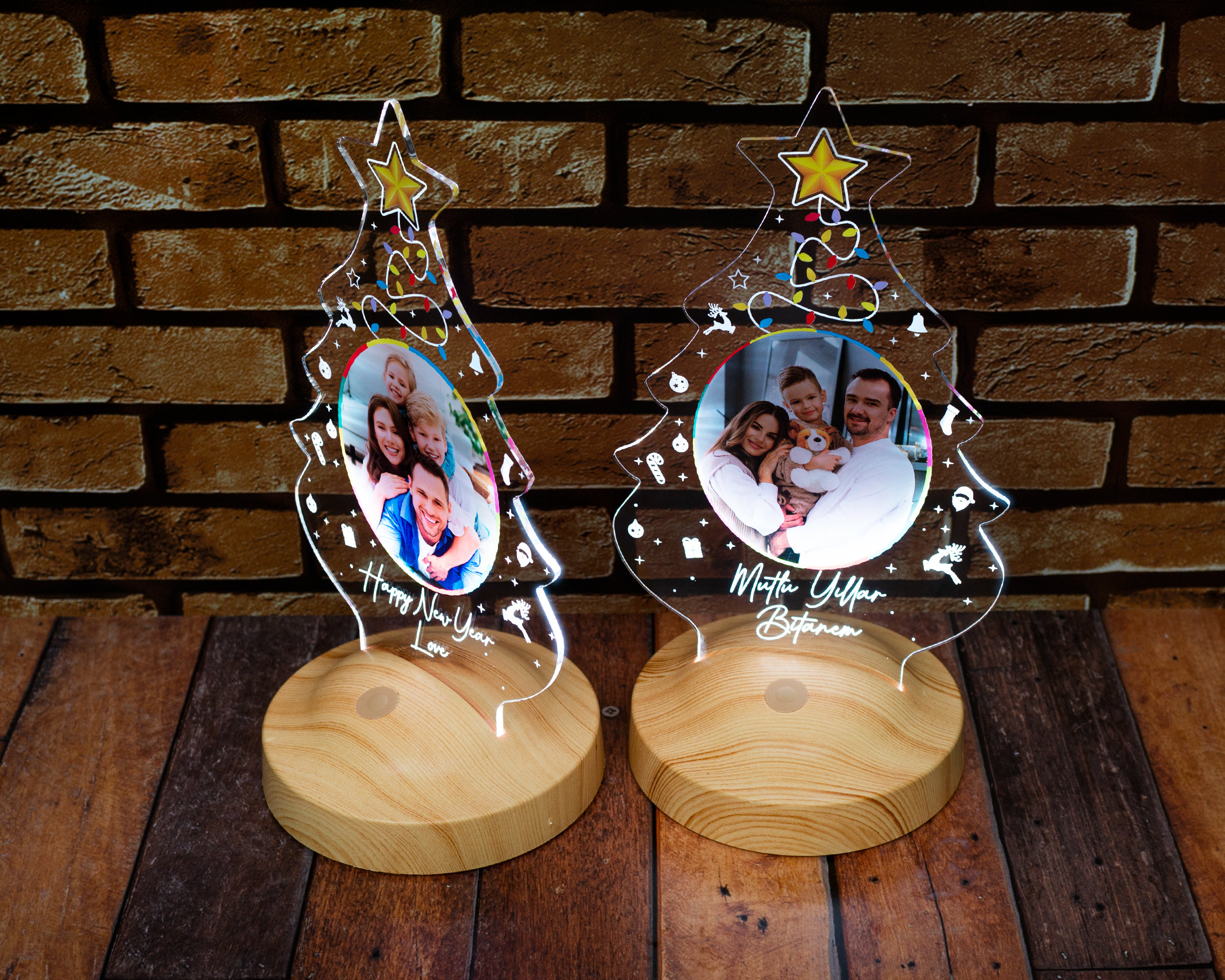 Personalized Christmas Tree Night Light - Christmas Gift with Photo and Text - Custom Photo Lamp for Family and Friends