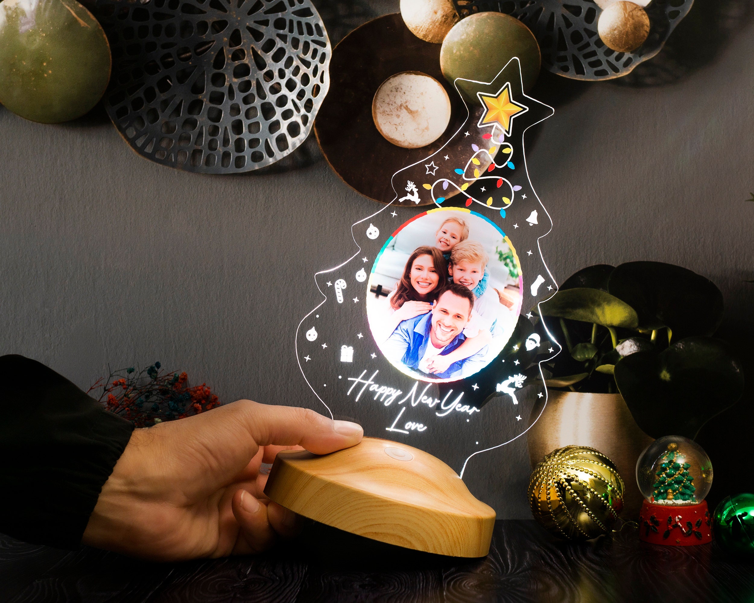 Personalized Christmas Tree Night Light - Christmas Gift with Photo and Text - Custom Photo Lamp for Family and Friends