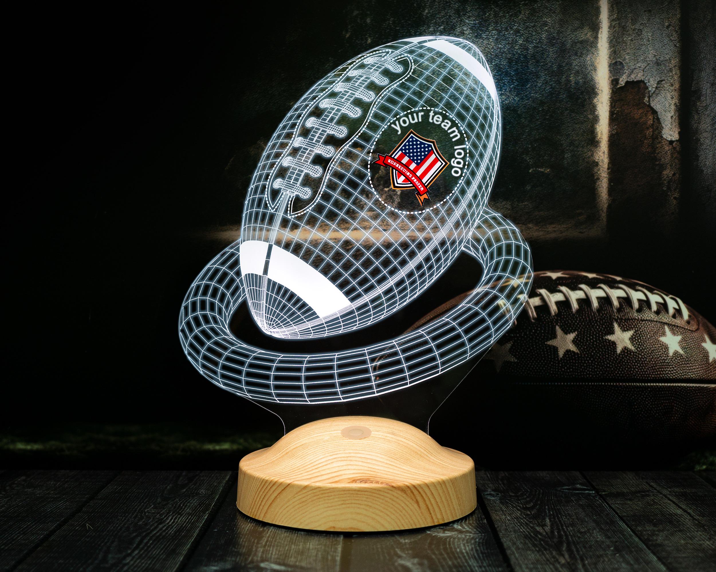 Personalized American Football Lamp 3D, Unique Sports Gift & Decor, Gift For US Football Players /Football Lovers with Logo,High School Team