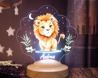 Personalized Lion Night Light, Baby Nursery Decor, Jungle Animal Lamp, Baby Shower Gift, Kids Birthday Gift, Baptism Gift,Jungle Animal Lamp