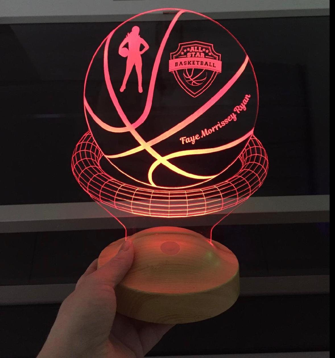 Basketball Personalized 3D Lamp, Custom Basketball with Name, Personalized Night Light, Desk Lamp for Basketball Player, Basketball Trophy