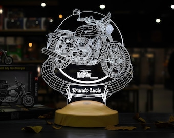 Personalized Motorcycle Gift,Moto Guzzi V7 3D LED Lamp, Custom Name Biker Night Light Decor