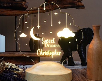 Sweet Dreams Night Light,Sweet Dream Nursery Decor, Custom Baby Gift, Gift for Kids, Personalized Name Children's Night Light, Sleep Buddy