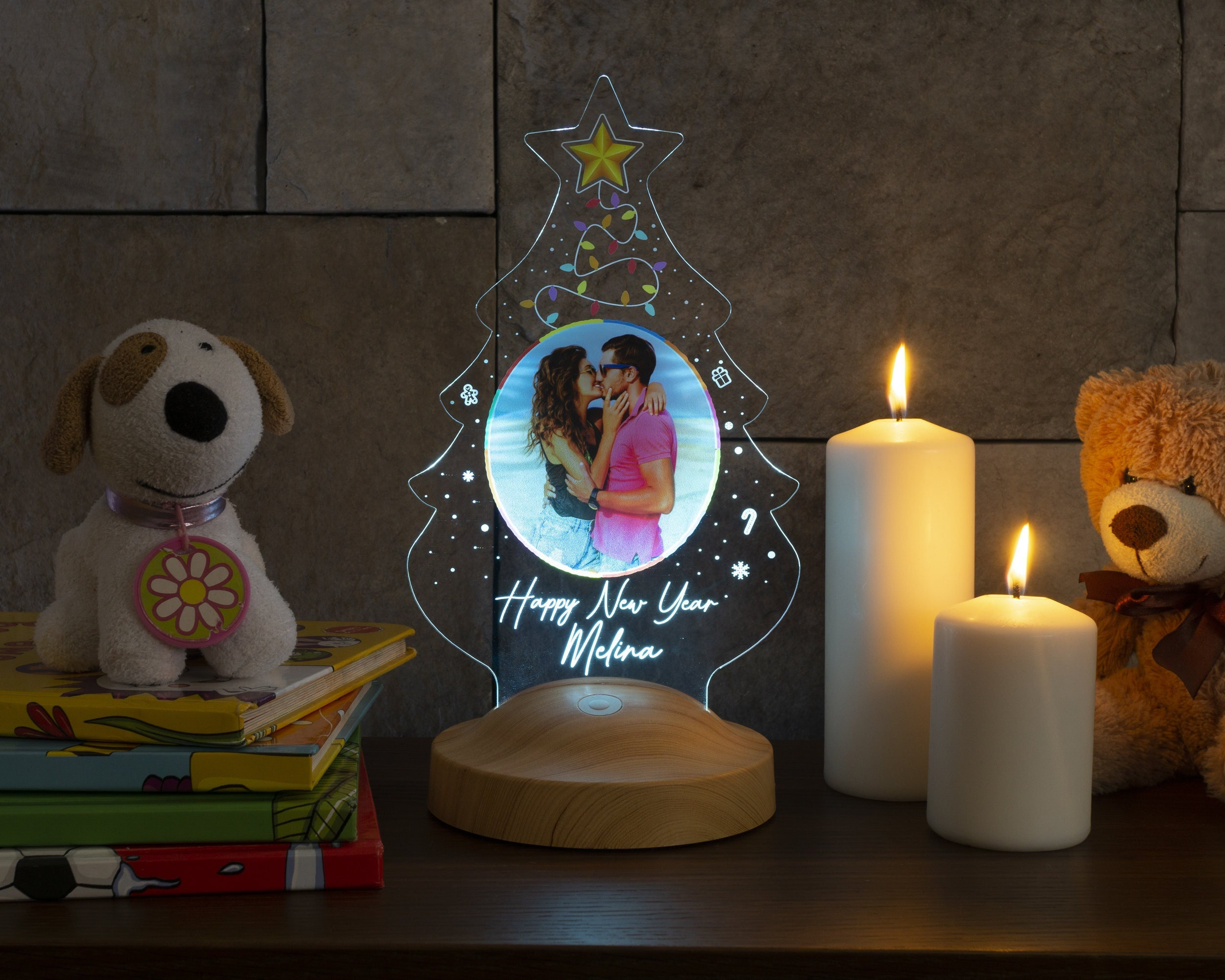 Personalized Christmas Tree Night Light - Christmas Gift with Photo and Text - Custom Photo Lamp for Family and Friends