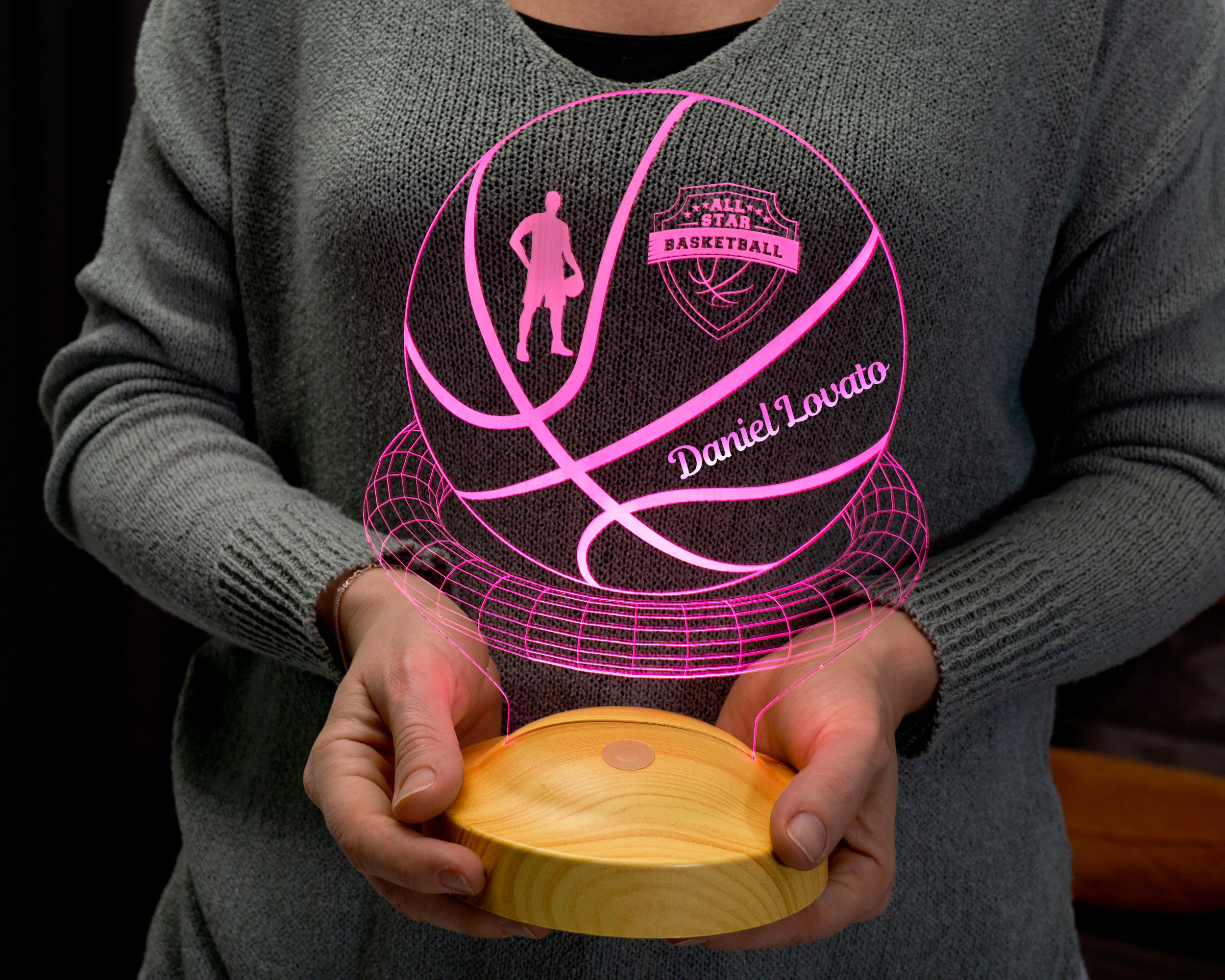 Basketball Personalized 3D Lamp, Custom Basketball with Name, Personalized Night Light, Desk Lamp for Basketball Player, Basketball Trophy
