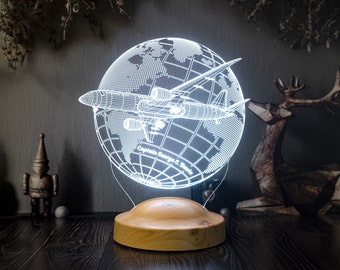 Avontuur Cadeau 3D Vliegtuig, Reisvliegtuig, 3D Custom Globe Lamp, Cadeaus voor reizigers, voor piloten, voor vliegtuigliefhebbers, Decor, Luchtvaartgeschenken