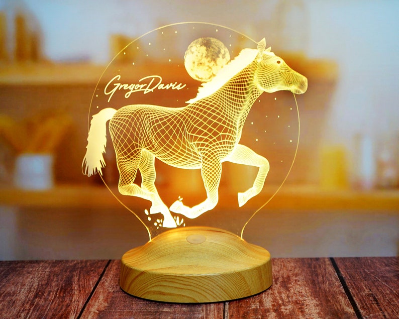 馬の3D LEDランプ、馬好きの方へのギフト、馬のアート、騎手ギフト、テーブルランプ、カラフルに輝くナイトライト、家庭やオフィスの装飾 画像 5