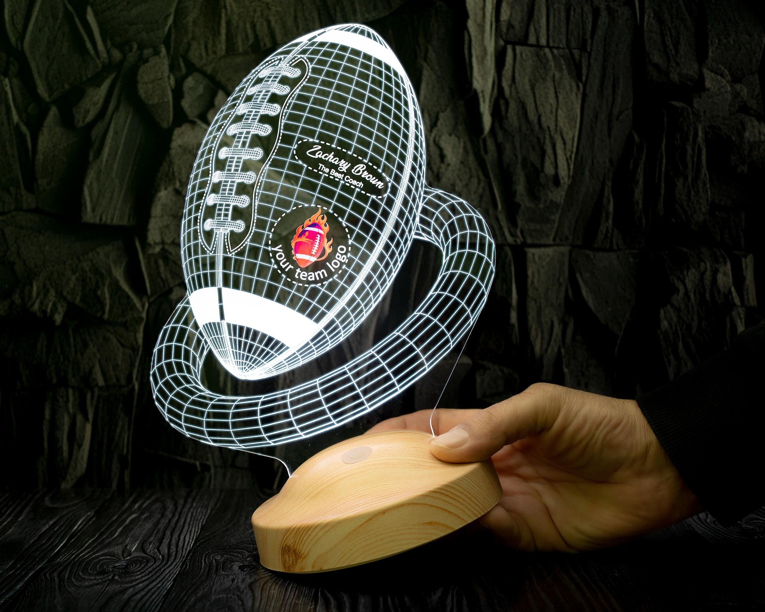 Personalized American Football Lamp 3D, Unique Sports Gift & Decor, Gift For US Football Players /Football Lovers with Logo,High School Team