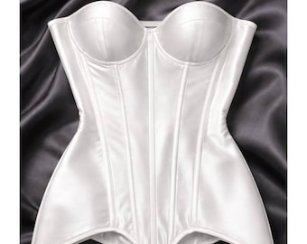 Custom Corset Bustier, Made to Measure Satin Corset, Bridal Corset Top, Wedding Corset, Structured Corset with Cups, Boned Corset